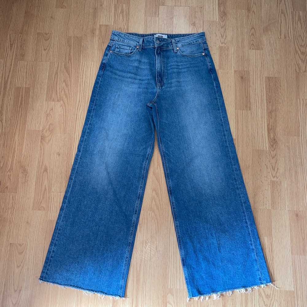 Paige EUC Anessa 31 Wide Leg Raw Hem Denim Jeans Sz 31 - Picture 2 of 10